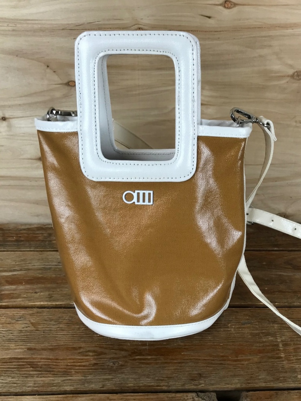 Solid & Striped The Pookie Mini‎ Tote Bag Purse Brown White Unique Coated Canvas